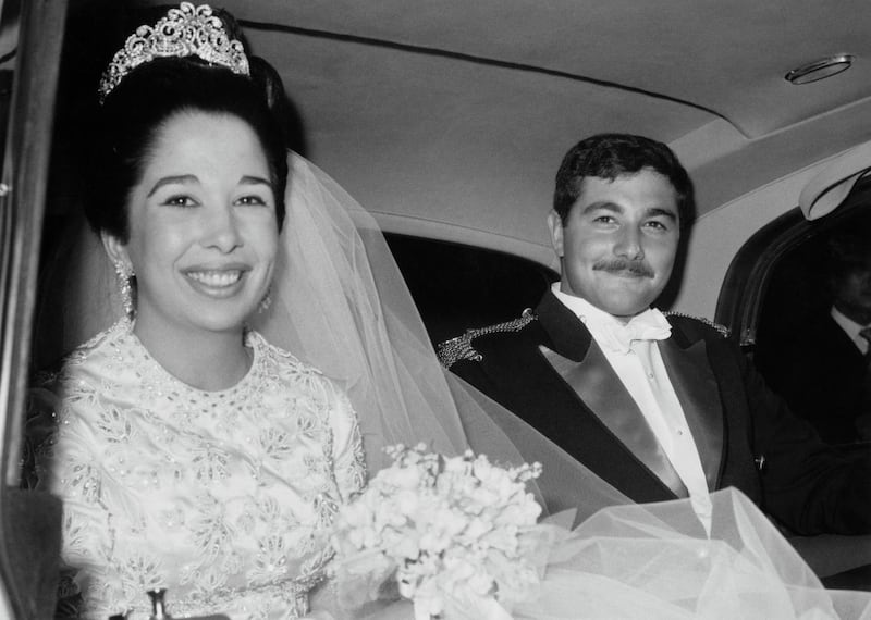Princess Basma bint Talal of Jordan and her husband Timoor Daghestani after their wedding ceremony, 2nd April 1970. (Photo by Hulton Archive/Getty Images)