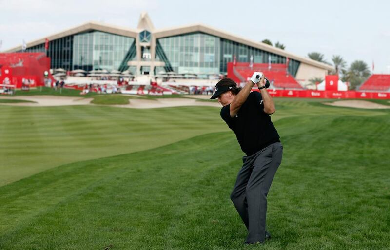 Phil Mickelson hits a shot during the pro-am on Wednesday at the Abu Dhabi Golf Club prior to the start of the Abu Dhabi HSBC Golf Championship. Scott Halleran / Getty Images