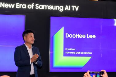 DooHee Lee, president of Samsung Gulf Electronics, at the launch of the company's new AI-powered TV line-up in Dubai on Wednesday. Photo: Samsung