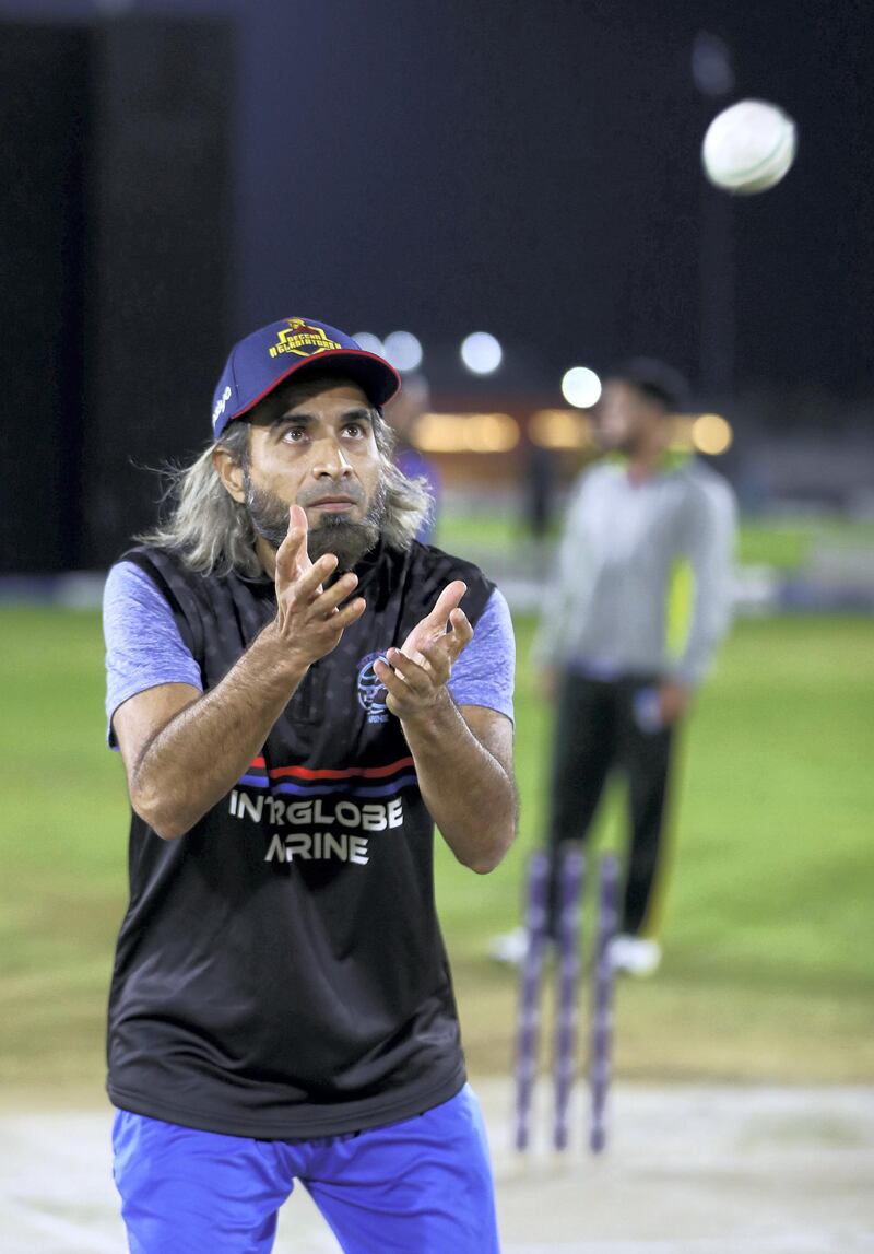 Dubai, United Arab Emirates - Reporter: Paul Radley. Sport. Cricket. Imran Tahir, South Africa and IPL star, playing local cricket in the UAE for Interglobe Marine. Monday, March 15th, 2021. Dubai. Chris Whiteoak / The National