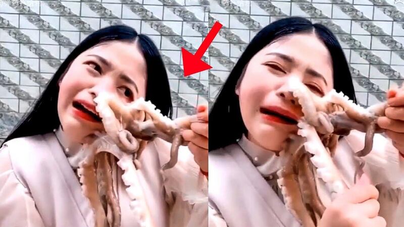 The octopus put up a fight when this blogger tried to eat it alive. YouTube