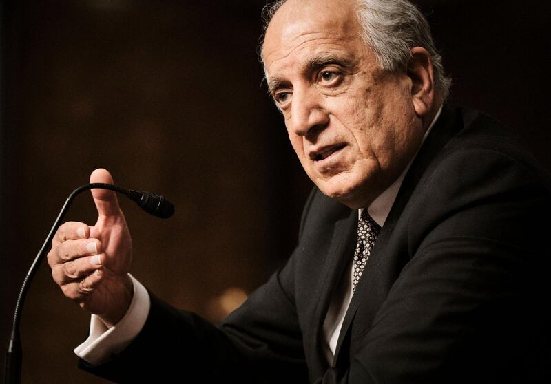 Zalmay Khalilzad, special envoy for Afghanistan Reconciliation, testifies before the Senate Foreign Relations Committee hearing on Capitol Hill in Washington, April 27, 2021, on the Biden administration's Afghanistan policy and plans to withdraw troops after two decades of war.  / AFP / POOL / T.J. Kirkpatrick
