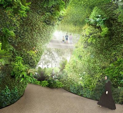 A sloping walkway will take visitors past hanging gardens, thick vines and edible garden plants