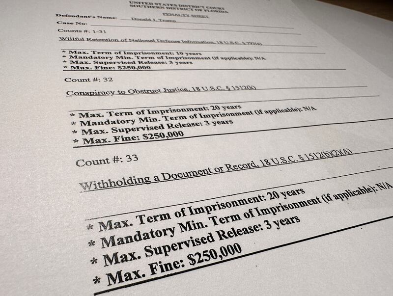 Court documents show several counts against Mr Trump include maximum prison terms of 20 years. Reuters