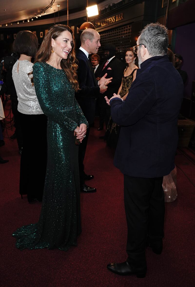The green Jenny Packham column dress Kate wore to the 2021 Royal Variety Performance at the Royal Albert Hall in London was a re-wear from her 2019 tour of Pakistan. Getty Images