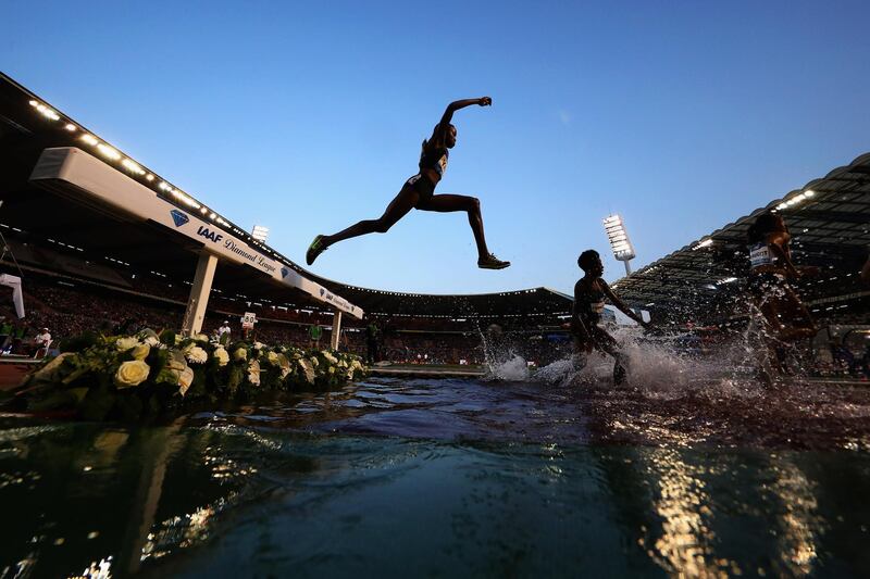 Winfred Mutile Yavi of Bahrain competes in the Women's 3000m steeplechase race during the IAAF Diamond League AG Memorial Van Damme at King Baudouin Stadium in Brussels, Belgium. Getty