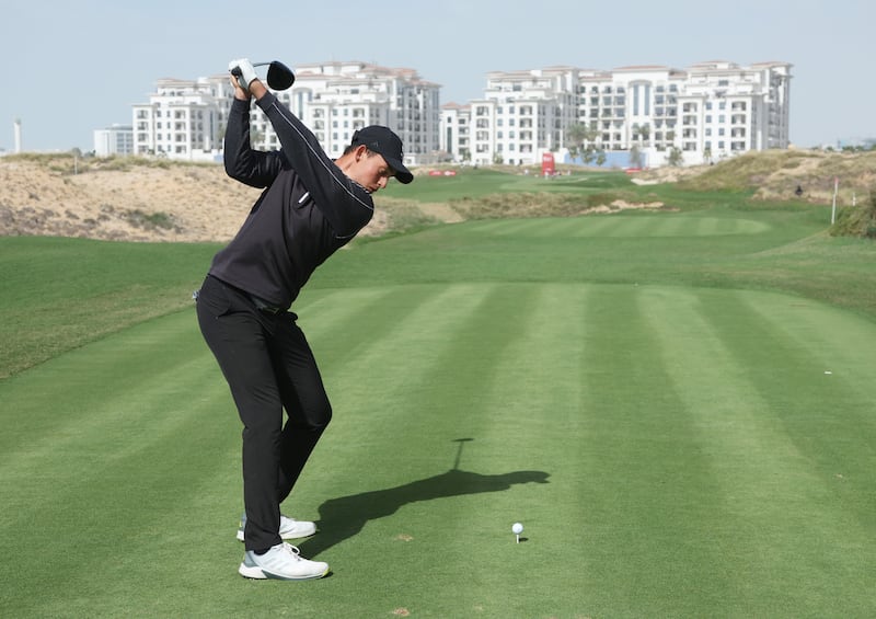 Josh Hill of England tees off on the first hole during the Second Round of the Abu Dhabi HSBC Championship at Yas Links Golf Course on January 21, 2022 in Abu Dhabi,. Getty Images