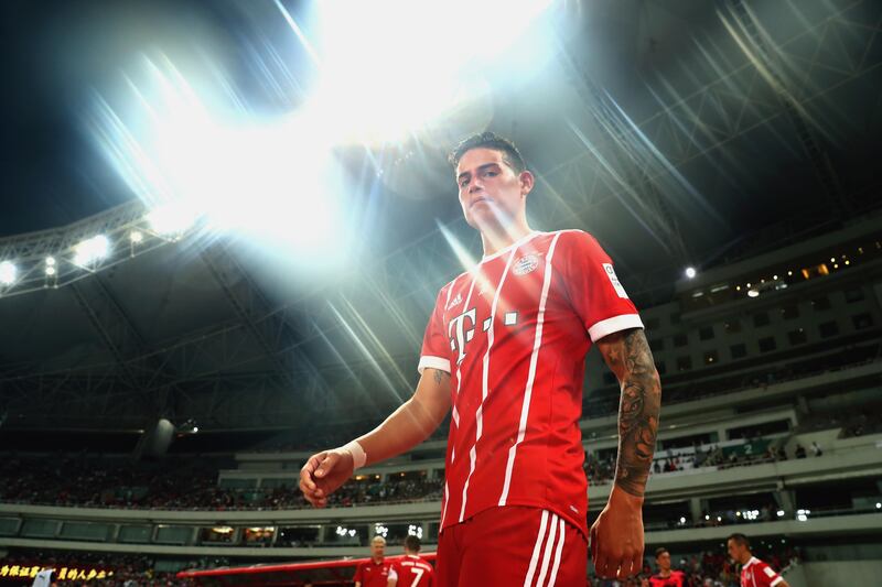 Bayern Munich's new signing James Rodriguez enters the field of play. Alexander Hassenstein / Getty Images