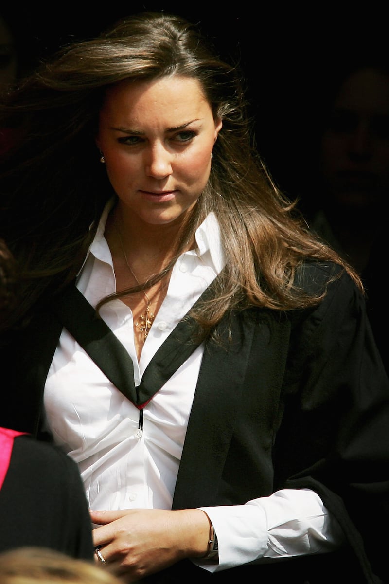 Kate Middleton leaves Younger Hall after her graduation ceremony, June 23, 2005, in St Andrews, Scotland. Getty Images