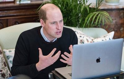 In this photo dated Feb. 3, 2021, released by Kensington Palace on Saturday Feb. 6, 2021, showing Britain's Prince William during an international video call with seven young environmentalists from the UN Environment Programme's Young Champions of the Earth initiative and UNEP's Executive Director Inger Andersen, to hear their perspectives on the environmental challenges facing our planet and the innovative solutions needed to address them. Prince William hailed the young people as 'shining lights' in the mission to protect the environment.  The Young Champions of the Earth for 2020 include Nzambi Matee (Kenya), Xiaoyuan Ren (China), Vidyut Mohan (India), Lefteris Arapakis (Greece), Max Hidalgo Quinto (Peru), Niria Alicia Garcia (USA) and Fatemah Alzelzela (Kuwait). The Prince launched his ambitious Earthshot Prize project in the autumn which aims to recognise solutions, ideas and technologies that "repair the planet". (Kensington Palace via AP)