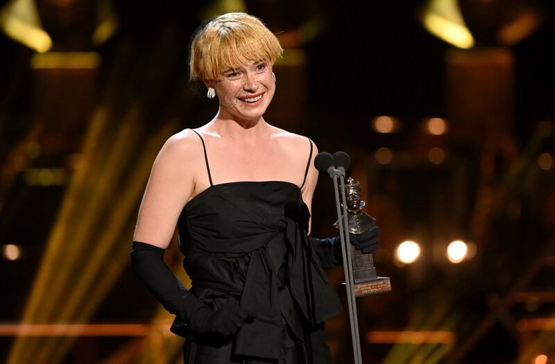 Jessie Buckley accepts the award for Best Actress in a Musical for "Cabaret". Getty Images