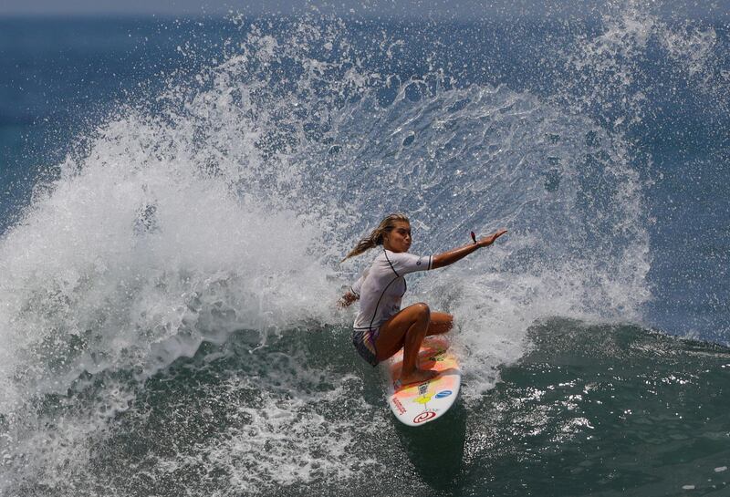 Costa Rica's Leilani McGonagle in action during the ISA World Surfing Games at La Bocana Beach, Tamanique, El Salvador on Saturday, June 5. Reuters
