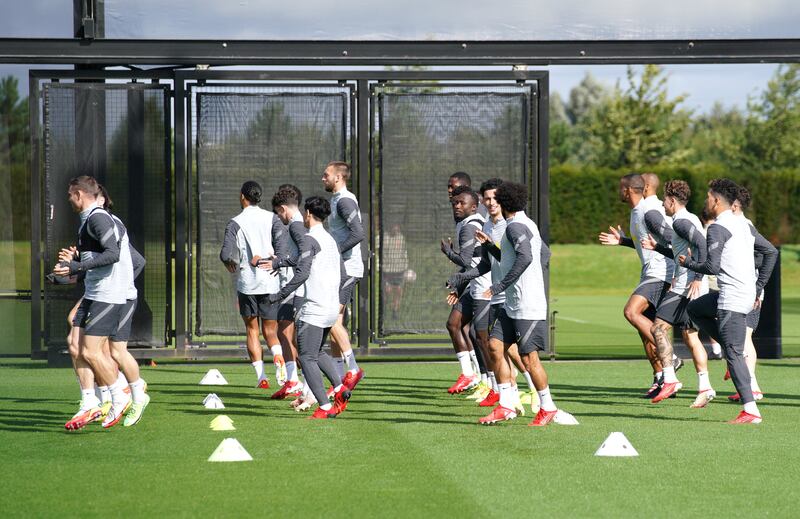 Liverpool players training on Monday ahead of their Champions League game in Portgual. PA