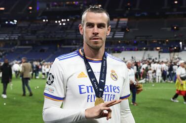 PARIS, FRANCE - MAY 28: Gareth Bale of Real Madrid reacts following their sides victory in the UEFA Champions League final match between Liverpool FC and Real Madrid at Stade de France on May 28, 2022 in Paris, France. (Photo by Catherine Ivill / Getty Images)