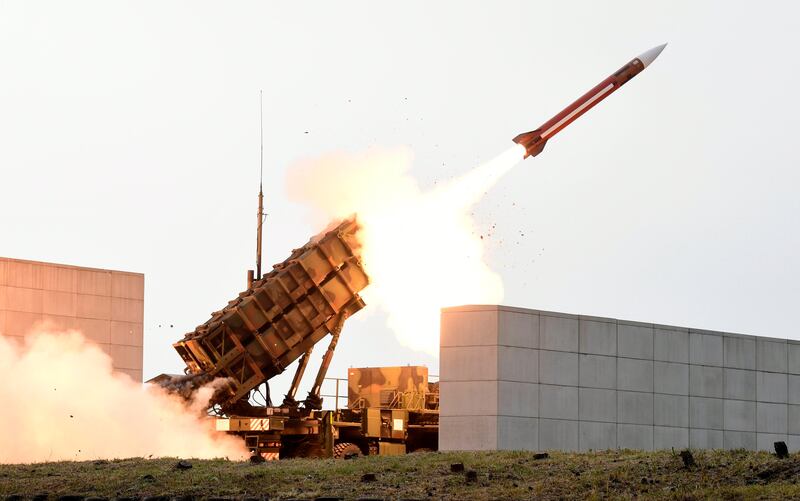 epa06303259 A Patriot missile is fired at a shooting range in Daecheon, South Chungcheong Province, South Korea, 02 November 2017.  EPA/YONHAP SOUTH KOREA OUT