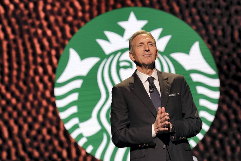 Starbucks Chairman and CEO Howard Schultz speaks at the Annual Meeting of Shareholders in Seattle, Washington on March 22, 2017.  / AFP PHOTO / Jason Redmond