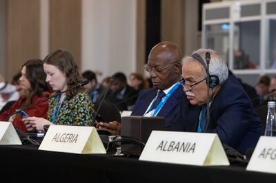 Delegates from different countries at the 26th meeting of the Irena Council in Abu Dhabi.  Leslie Pableo for The National