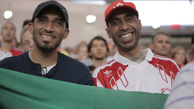 Lights of Rome, Ali Khaled's documentary on how the UAE qualified for the 1990 World Cup, is on general release. Above, the 'Golden generation's' Abdulrahman Al Haddad and Ali Thani at the Maracana Stadium in Rio de Janeiro where they were reunited with their former coach, Carlos Alberto Parreira. Courtesy Image Nation.