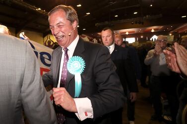 Brexit Party leader Nigel Farage attends a Brexit Party campaign event. Reuters
