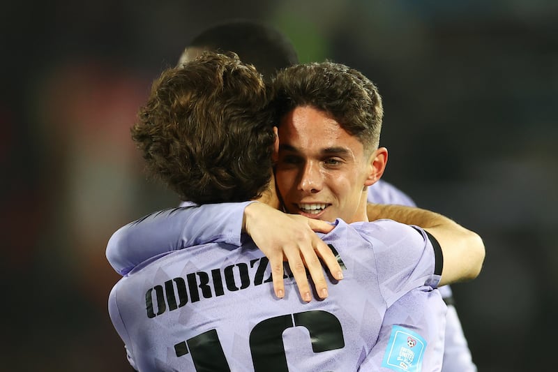 Sergio Arribas celebrates with Alvaro Odriozola. Getty