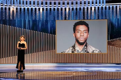 This handout photo courtesy of NBCUniversal shows Renée Zellweger announces the late Chadwick Boseman as winner of the Best Actor - Motion Picture Drama award for "Ma Rainey's Black Bottom" at the 78th Annual Golden Globe Awards held at the Beverly Hilton Hotel on February 28, 2021. Usually a star-packed, laid-back party that draws Tinseltown's biggest names to a Beverly Hills hotel ballroom, this pandemic edition will be broadcast from two scaled-down venues, with frontline and essential workers among the few in attendance. - RESTRICTED TO EDITORIAL USE - MANDATORY CREDIT "AFP PHOTO /NBCUniversal / Christopher POLK" - NO MARKETING NO ADVERTISING CAMPAIGNS - DISTRIBUTED AS A SERVICE TO CLIENTS --- NO ARCHIVE ---

 / AFP / NBCUniversal / Christopher POLK / RESTRICTED TO EDITORIAL USE - MANDATORY CREDIT "AFP PHOTO /NBCUniversal / Christopher POLK" - NO MARKETING NO ADVERTISING CAMPAIGNS - DISTRIBUTED AS A SERVICE TO CLIENTS --- NO ARCHIVE ---

