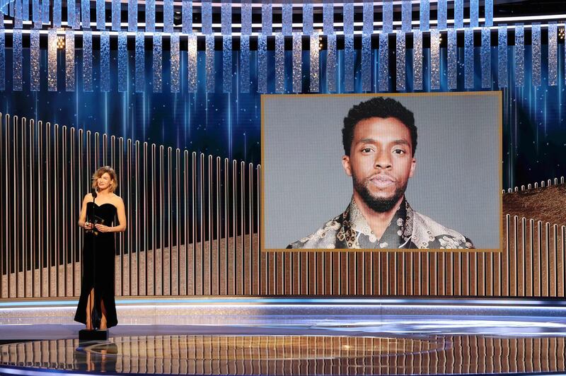 This handout photo courtesy of NBCUniversal shows Renée Zellweger announces the late Chadwick Boseman as winner of the Best Actor - Motion Picture Drama award for "Ma Rainey's Black Bottom" at the 78th Annual Golden Globe Awards held at the Beverly Hilton Hotel on February 28, 2021. Usually a star-packed, laid-back party that draws Tinseltown's biggest names to a Beverly Hills hotel ballroom, this pandemic edition will be broadcast from two scaled-down venues, with frontline and essential workers among the few in attendance. - RESTRICTED TO EDITORIAL USE - MANDATORY CREDIT "AFP PHOTO /NBCUniversal / Christopher POLK" - NO MARKETING NO ADVERTISING CAMPAIGNS - DISTRIBUTED AS A SERVICE TO CLIENTS --- NO ARCHIVE ---

 / AFP / NBCUniversal / Christopher POLK / RESTRICTED TO EDITORIAL USE - MANDATORY CREDIT "AFP PHOTO /NBCUniversal / Christopher POLK" - NO MARKETING NO ADVERTISING CAMPAIGNS - DISTRIBUTED AS A SERVICE TO CLIENTS --- NO ARCHIVE ---

