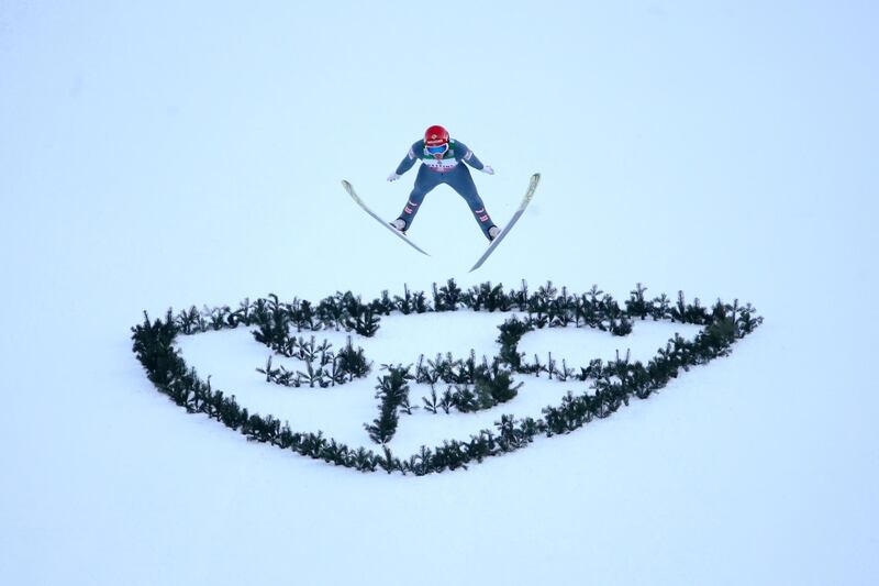 Austria's Philipp Aschenwald in action at a ski-jumping tournament in Garmisch-Partenkirchen, Germany. Reuters