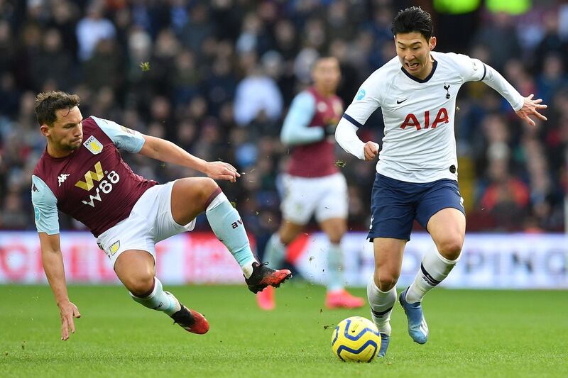 Aston Villa's  Danny Drinkwater launches into a tackle on Son Heung-Min. AFP