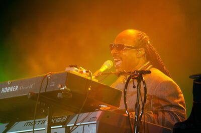 ABU DHABI, UNITED ARAB EMIRATES – March 18, 2011: Stevie Wonder performs at Yas Arena in Abu Dhabi on Friday March 18, 2011.  ( Andrew Henderson / The National )
