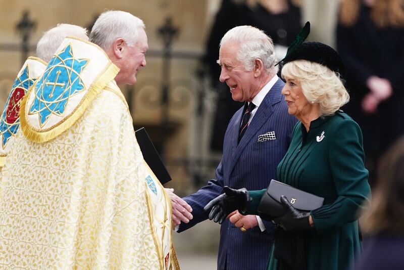 The Prince of Wales and Duchess of Cornwall arrive at Westminster Abbey. PA