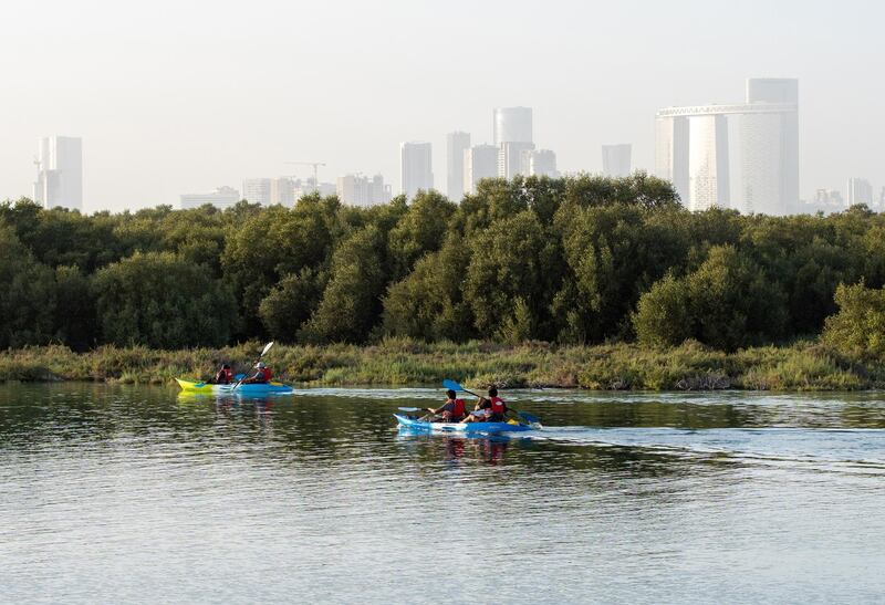Abu Dhabi, United Arab Emirates, April 1, 2021. Kayakers at the Eastern Mangroves area.
Victor Besa/The National
Section:  NA
FOR:  Stock Images/Standalone/Big Picture