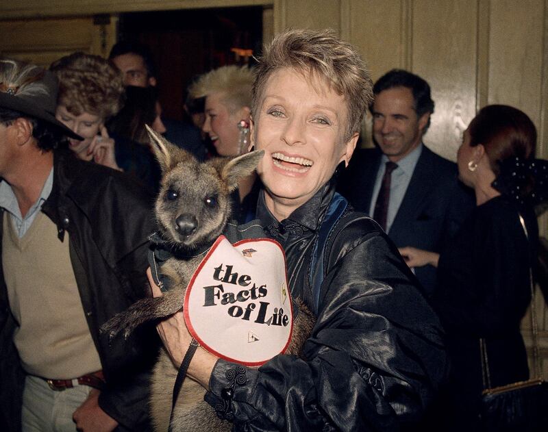 The actress cuddles an Australian wallaby called Skippy during a 1987 event celebrating her 40 years in show business at Beverly Hills restaurant, Chasen's. AP