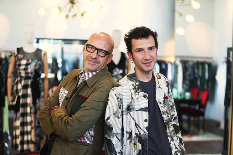 Father-son fashion designers Antonio Marras and Efisio Rocco Marras visit the Antonio Marras store the morning after the brand’s Arab Fashion Week show. Delores Johnson / The National