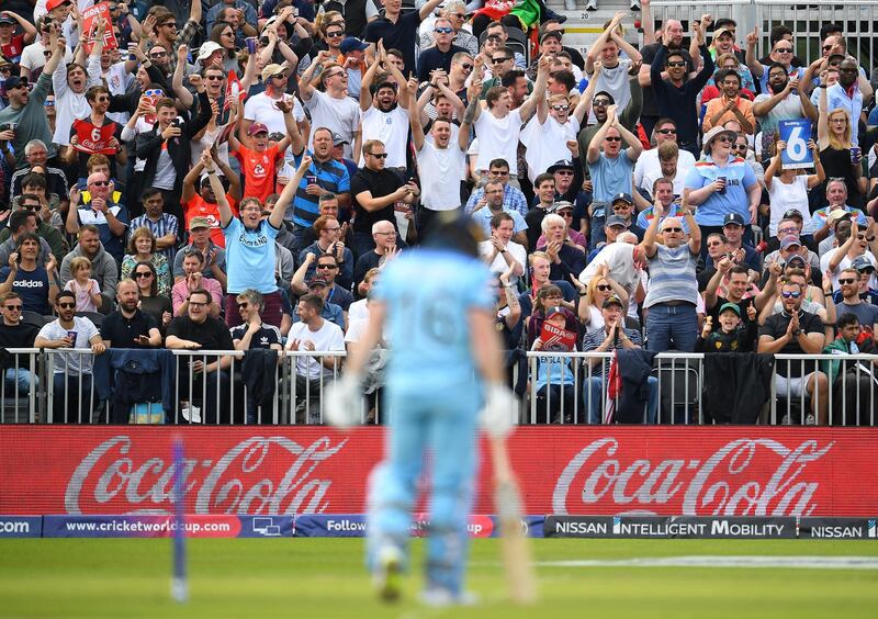 Fans cheer Eoin Morgan during the Group Stage match between England and Afghanistan at Old Trafford. Getty Images