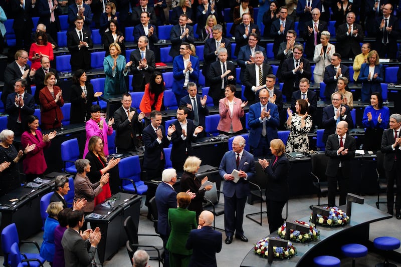 King Charles and Queen Consort Camilla are welcomed by German politicians. PA