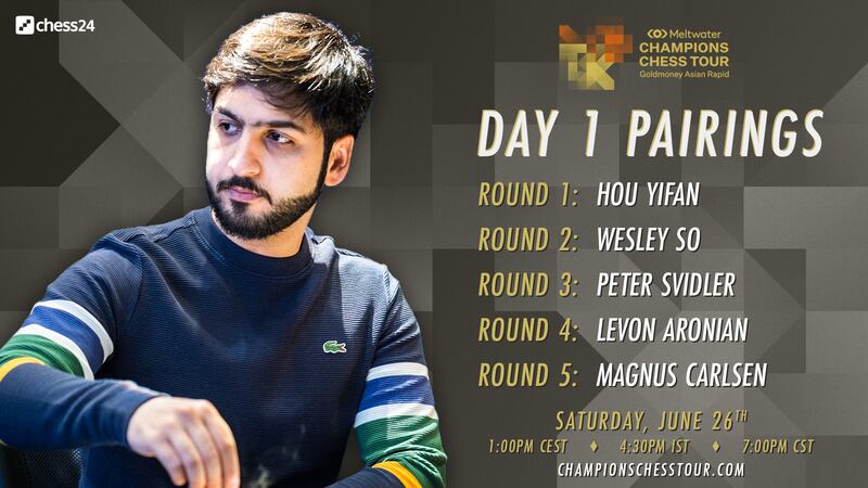 Salam Salah is up against some of the best players in the world, one the first day of the Goldmoney Asian Rapid tournament this weekend. Courtesy, Champion Chess Tour