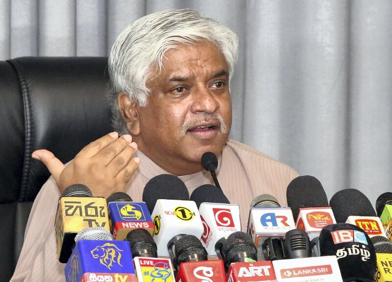 Sri Lanka's former cricket skipper Arjuna Ranatunga speaks during a press conference in Colombo on May 30, 2018. 
Ranatunga lambasted the International Cricket Council for failing to tackle worsening corruption and accused it of undermining the credibility of the game. / AFP PHOTO / -