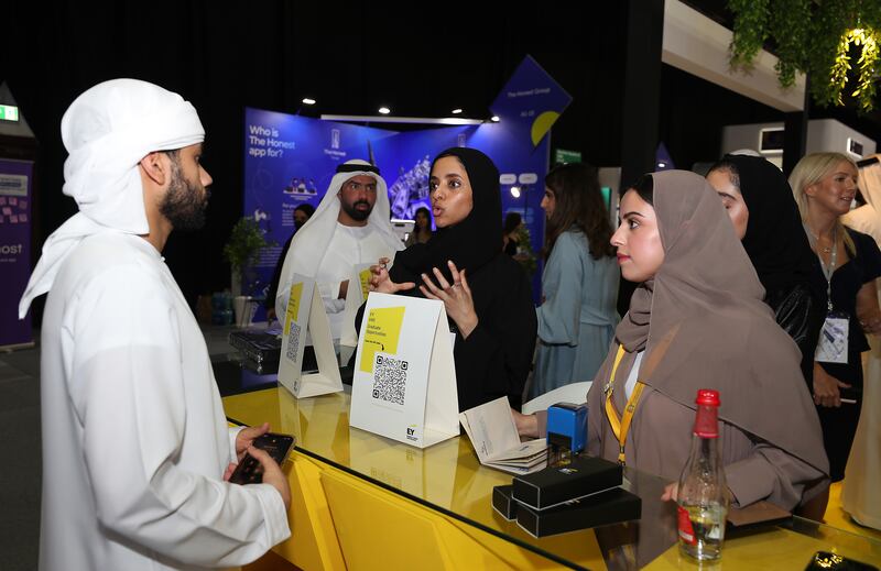 Jobseekers attend the Careers UAE event held at Dubai World Trade Centre on Tuesday. Pawan Singh / The National