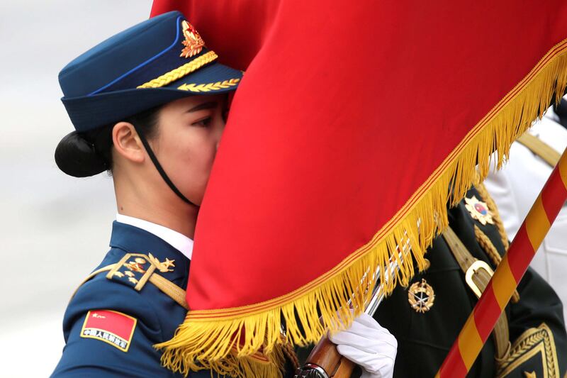 A member of the honour guards attends a welcoming ceremony for Norway’s prime minister Erna Solberg outside the Great Hall of the People in Beijing, China Jason Lee / Reuters / April 7, 2017