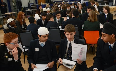 Students from different schools debate the Israel-Palestine conflict with Parallel Histories at Lancaster Royal Grammar School. Photo: Parallel Histories