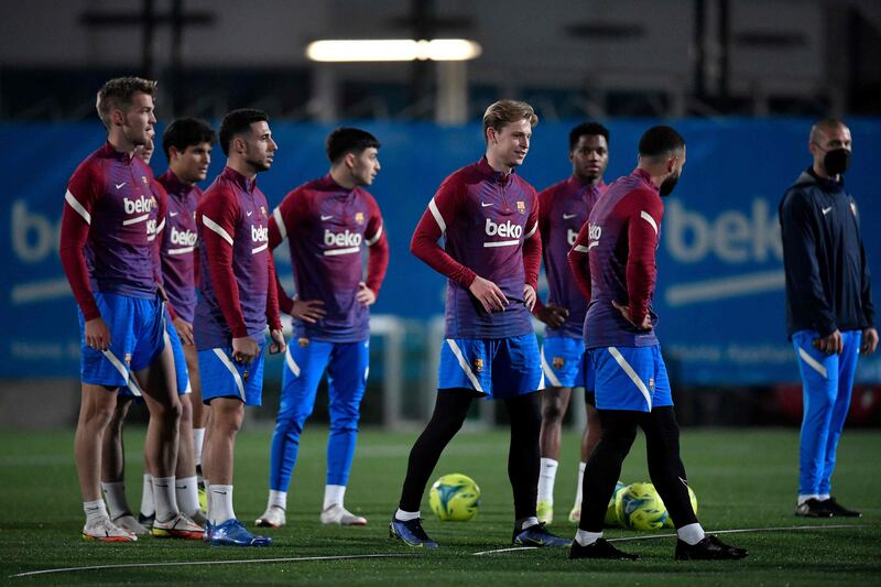 Barcelona players take part in a training session ahead of Sunday's La Liga match at Mallorca. AFP