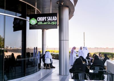 ABU DHABI, UNITED ARAB EMIRATES. 21 JANUARY 2020.
Yousef Al Hammadi’s restaurant Chop’t salad cafe in Masdar city. He is hoping to expand a chain of healthy eating restaurants across the UAE to encourage better choices when eating out.

(Photo: Reem Mohammed/The National)

Reporter:
Section: