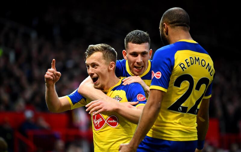 James Ward-Prowse of Southampton celebrates with Pierre-Emile Hojbjerg after scoring their team's second goal. Getty Images