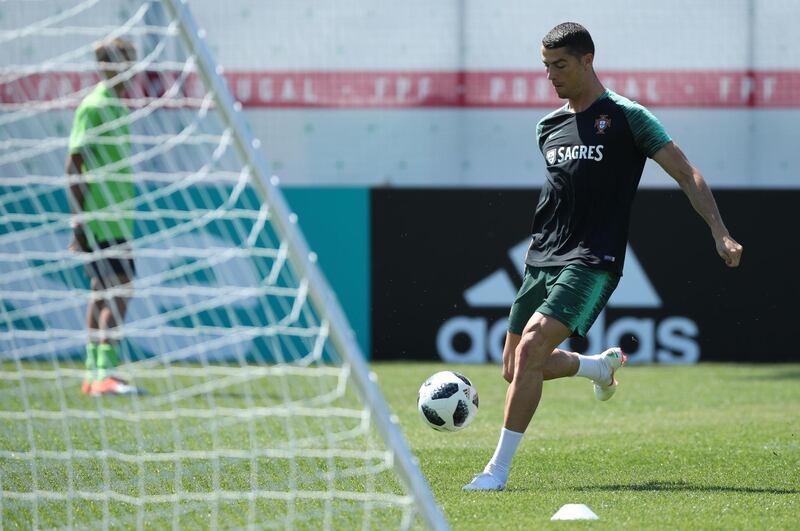 Portugal's Cristiano Ronaldo during training in Kratovo, Moscow on June 17, 2018. Albert Gea / Reuters