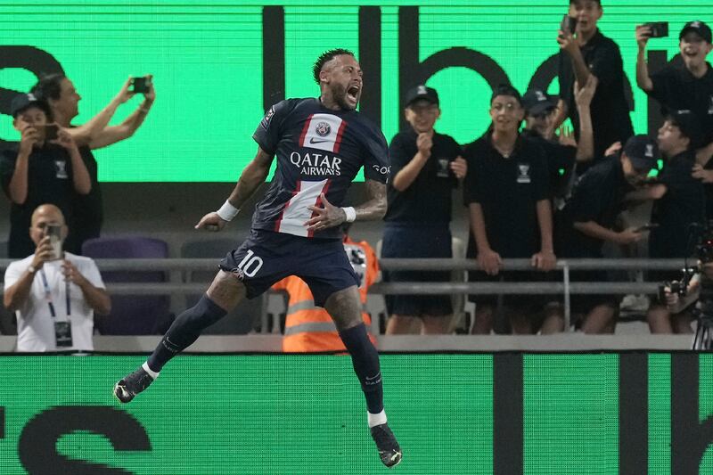 Neymar celebrates after scoring PSG's second goal against Nantes. AP