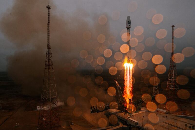 A Russian Soyuz-2.1a rocket, carrying 38 payloads from 18 countries – including a UAE environment nanosat – blasts off from Baikonur Cosmodrome, Kazakhstan. Reuters