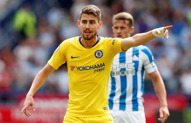 Soccer Football - Premier League - Huddersfield Town v Chelsea - John Smith's Stadium, Huddersfield, Britain - August 11, 2018   Chelsea's Jorginho   REUTERS/Andrew Yates    EDITORIAL USE ONLY. No use with unauthorized audio, video, data, fixture lists, club/league logos or "live" services. Online in-match use limited to 75 images, no video emulation. No use in betting, games or single club/league/player publications.  Please contact your account representative for further details.