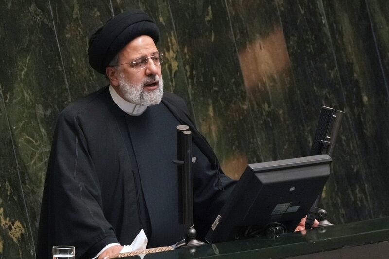 Iran's President Ebrahim Raisi addresses parliament in Tehran.  AP
