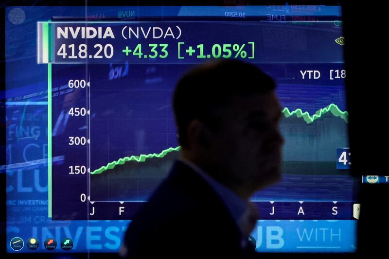 A screen tracks Nvidia as a trader works at the New York Stock Exchange. Reuters