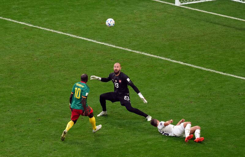 Vincent Aboubakar scores Cameroon's second goal against Serbia. PA